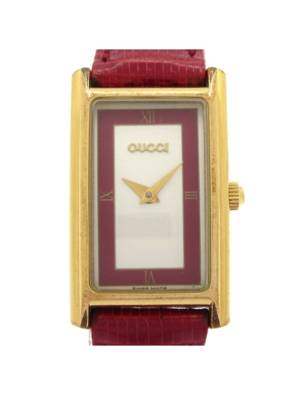 Gucci Watch Rectangular Case Silver Red